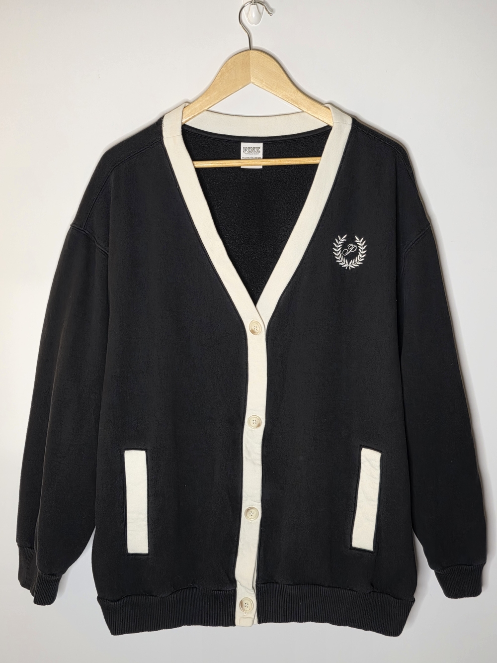 Victoria Secret PINK Black fleece boyfriend cardigan sweater XXL Good Condition